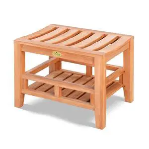 YardGrow 23.6'' Outdoor Teak Shower Bench Indoor Shower Seat Patio Shower Stool with Storage Shelf YardGrow 23.6'' Outdoor Teak Shower Bench Indoor Shower Seat Patio Shower Stool with Storage Shelf