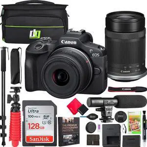 Canon EOS R100 Mirrorless Camera Body w/ 2 Lens Kit RF-S 18-45mm is STM and RF-S 55-210mm is STM Bundle w/Deco Gear Photography Bag + Microphone + Monopod + Photography Pro eBook & Accessories Kit Canon EOS R100 Mirrorless Camera Body w/ 2 Lens Kit RF-S 18-45mm is STM and RF-S 55-210mm is STM Bundle w/Deco Gear Photography Bag + Microphone + Monopod + Photography Pro eBook & Accessories Kit