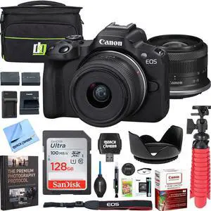 Canon EOS R50 Mirrorless Camera (Black) with RF-S 18-45mm F4.5-6.3 is STM Lens 5811C012 Bundle with Double Battery, Memory Card, Deluxe Case and Mini Tripod & Accessories Canon EOS R50 Mirrorless Camera (Black) with RF-S 18-45mm F4.5-6.3 is STM Lens 5811C012 Bundle with Double Battery, Memory Card, Deluxe Case and Mini Tripod & Accessories