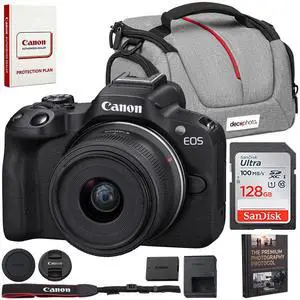 Canon EOS R50 Mirrorless Camera with RF-S 18-45mm F4.5-6.3 is STM Lens (5811C012) Bundle with Sandisk 128GB Memory Card + Deco Essentials Camera Bag + Photography Pro Ebook Canon EOS R50 Mirrorless Camera with RF-S 18-45mm F4.5-6.3 is STM Lens (5811C012) Bundle with Sandisk 128GB Memory Card + Deco Essentials Camera Bag + Photography Pro Ebook