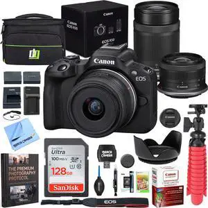 Canon EOS R50 Mirrorless Camera Body with 2 Lens Kit RF-S 18-45mm is STM and 55-210mm is STM 5811C022 Double Battery, Memory Card, Deluxe Case and Mini Tripod & Accessories Canon EOS R50 Mirrorless Camera Body with 2 Lens Kit RF-S 18-45mm is STM and 55-210mm is STM 5811C022 Double Battery, Memory Card, Deluxe Case and Mini Tripod & Accessories