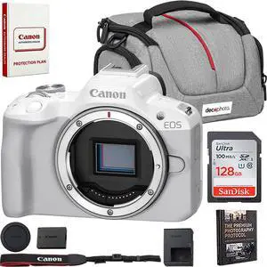 Canon EOS R50 Mirrorless Camera Body Only (White) 5812C002 Bundle with Sandisk 128GB Memory Card, Deco Essentials Camera Bag and Premium Photography Protocol Ebook Digital Download Guide Canon EOS R50 Mirrorless Camera Body Only (White) 5812C002 Bundle with Sandisk 128GB Memory Card, Deco Essentials Camera Bag and Premium Photography Protocol Ebook Digital Download Guide