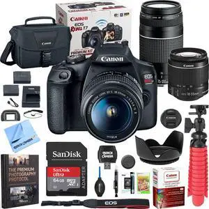 Canon T7 EOS Rebel DSLR Camera with EF-S 18-55mm f/3.5-5.6 is II and EF 75-300mm f/4-5.6 III Lens Plus Double Battery, Memory Card, Deluxe Case, Cleaning Kit and Mini Tripod Accessory Bundle Canon T7 EOS Rebel DSLR Camera with EF-S 18-55mm f/3.5-5.6 is II and EF 75-300mm f/4-5.6 III Lens Plus Double Battery, Memory Card, Deluxe Case, Cleaning Kit and Mini Tripod Accessory Bundle