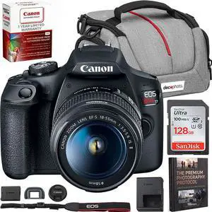 Canon EOS Rebel T7 DSLR Camera with 18-55mm Lens Bundle 24.1MP Beginner Digital Camera Kit with Sandisk 128GB Memory Card, Camera Bag & Deco Essentials Photography Guide Book Canon EOS Rebel T7 DSLR Camera with 18-55mm Lens Bundle 24.1MP Beginner Digital Camera Kit with Sandisk 128GB Memory Card, Camera Bag & Deco Essentials Photography Guide Book