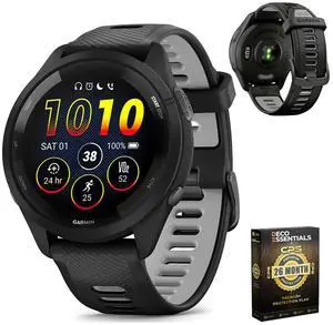 Garmin Forerunner 265 Running GPS Smartwatch, AMOLED Display, 46mm, Black/Powder Gray, 010-02810-00 - Bundle w/Deco Essentials 26-Month CPS Plan Garmin Forerunner 265 Running GPS Smartwatch, AMOLED Display, 46mm, Black/Powder Gray, 010-02810-00 - Bundle w/Deco Essentials 26-Month CPS Plan