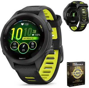 Garmin Forerunner 265S Running GPS Smartwatch, AMOLED Display, 42mm, Black/Amp Yellow, 010-02810-03 - Bundle w/Deco Essentials 26-Month CPS Plan Garmin Forerunner 265S Running GPS Smartwatch, AMOLED Display, 42mm, Black/Amp Yellow, 010-02810-03 - Bundle w/Deco Essentials 26-Month CPS Plan