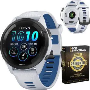 Garmin Forerunner 265 Running GPS Smartwatch, AMOLED Display, 46mm, Whitestone/Tidal Blue, 010-02810-01 - Bundle w/Deco Essentials 26-Month CPS Plan Garmin Forerunner 265 Running GPS Smartwatch, AMOLED Display, 46mm, Whitestone/Tidal Blue, 010-02810-01 - Bundle w/Deco Essentials 26-Month CPS Plan