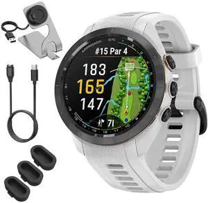 Garmin 010-02746-00 Approach S70 42 mm Premium GPS Golf Watch, White Band Bundle with Deco Essentials Charging Dock, 3X Silicone Dust Cover and USB Type C Charging and Sync Cable Garmin 010-02746-00 Approach S70 42 mm Premium GPS Golf Watch, White Band Bundle with Deco Essentials Charging Dock, 3X Silicone Dust Cover and USB Type C Charging and Sync Cable