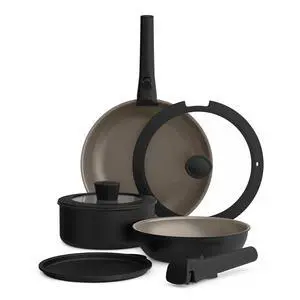 bella 8 Piece Removable Handle Ceramic Non-Toxic Cookware Set, Black bella 8 Piece Removable Handle Ceramic Non-Toxic Cookware Set, Black