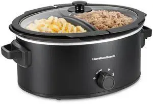 Hamilton Beach 6 Quart Double Dish Slow Cooker, Cooks 2 Meals At Once | Dual 2.5 Quart Nonstick Insert | 3 Heat Settings | Serves 7+ | Dishwasher Safe Stoneware Crock & Glass Lid | Black | 33569 Hamilton Beach 6 Quart Double Dish Slow Cooker, Cooks 2 Meals At Once | Dual 2.5 Quart Nonstick Insert | 3 Heat Settings | Serves 7+ | Dishwasher Safe Stoneware Crock & Glass Lid | Black | 33569