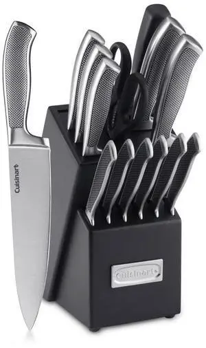 CUISINART Block Knife Set, 15pc Cutlery Knife Set with Steel Blades for Precise Cutting, Lightweight, Stainless Steel, Durable & Dishwasher Safe,C77SS-15P CUISINART Block Knife Set, 15pc Cutlery Knife Set with Steel Blades for Precise Cutting, Lightweight, Stainless Steel, Durable & Dishwasher Safe,C77SS-15P