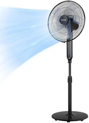 PELONIS 16" Oscillating Pedestal Stand Up Fan | Adjustable Height | Ultra Quiet DC Motor | Remote Control | 12 Speed | 12-Hour Timer | High Energy Efficiency | for Bedroom Home Office Use | Black PELONIS 16" Oscillating Pedestal Stand Up Fan | Adjustable Height | Ultra Quiet DC Motor | Remote Control | 12 Speed | 12-Hour Timer | High Energy Efficiency | for Bedroom Home Office Use | Black