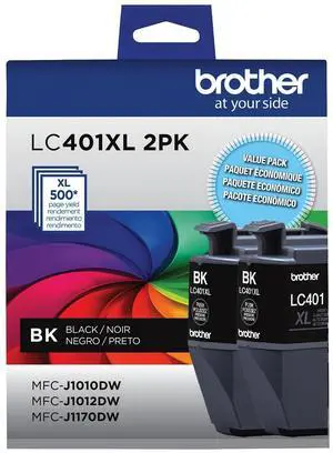 Brother Genuine LC401XL 2PK High Yield 2-Pack Black Ink Cartridges Brother Genuine LC401XL 2PK High Yield 2-Pack Black Ink Cartridges
