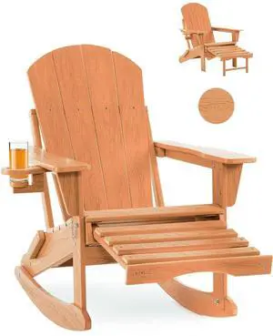 Folding Adirondack Rocking Chair,4-in-1 Multifunctional Patio Chair with Retractable Ottoman, Outdoor Chair Wood Texture, Lawn Chair for Porch, Backyard, Pool(Teak) Folding Adirondack Rocking Chair,4-in-1 Multifunctional Patio Chair with Retractable Ottoman, Outdoor Chair Wood Texture, Lawn Chair for Porch, Backyard, Pool(Teak)