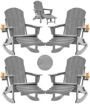 Folding Adirondack Rocking Chair Set of 4,4-in-1 Multifunctional Patio Chairs with Retractable Ottoman, Outdoor Chairs Wood Texture, Lawn Chair for Porch, Backyard, Pool(Grey) Folding Adirondack Rocking Chair Set of 4,4-in-1 Multifunctional Patio Chairs with Retractable Ottoman, Outdoor Chairs Wood Texture, Lawn Chair for Porch, Backyard, Pool(Grey)