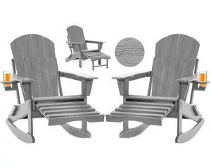 Folding Adirondack Rocking Chair Set of 2,4-in-1 Multifunctional Patio Chairs with Retractable Ottoman, Outdoor Chairs Wood Texture, Lawn Chair for Porch, Backyard, Pool(Grey) Folding Adirondack Rocking Chair Set of 2,4-in-1 Multifunctional Patio Chairs with Retractable Ottoman, Outdoor Chairs Wood Texture, Lawn Chair for Porch, Backyard, Pool(Grey)