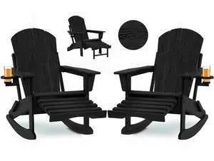 Folding Adirondack Rocking Chair Set of 2,4-in-1 Multifunctional Patio Chairs with Retractable Ottoman, Outdoor Chairs Wood Texture, Lawn Chair for Porch, Backyard, Black Folding Adirondack Rocking Chair Set of 2,4-in-1 Multifunctional Patio Chairs with Retractable Ottoman, Outdoor Chairs Wood Texture, Lawn Chair for Porch, Backyard, Black