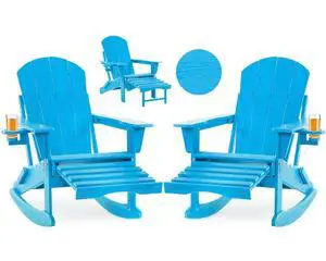 Adirondack Rocking Chair Set of 2 with Retractable Ottoman and Cup Holders, HDPE Adirondack 4-in-1 Multifunctional Rocker Patio Rocking Chair for Porch, Patio, Balcony Adirondack Rocking Chair Set of 2 with Retractable Ottoman and Cup Holders, HDPE Adirondack 4-in-1 Multifunctional Rocker Patio Rocking Chair for Porch, Patio, Balcony