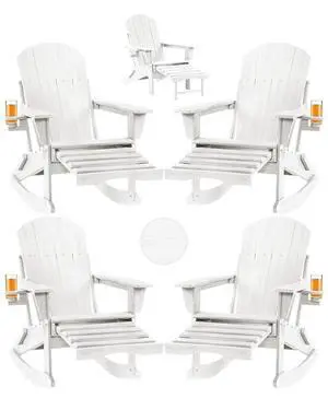 Folding Adirondack Rocking Chair Set of 4,4-in-1 Multifunctional Patio Chairs with Retractable Ottoman, Outdoor Chairs Wood Texture, Lawn Chair for Porch, Backyard, Pool(White) Folding Adirondack Rocking Chair Set of 4,4-in-1 Multifunctional Patio Chairs with Retractable Ottoman, Outdoor Chairs Wood Texture, Lawn Chair for Porch, Backyard, Pool(White)