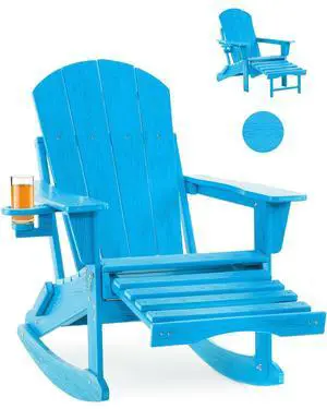 Folding Adirondack Rocking Chair with Footrest, HDPE Adirondack 4-in-1 Multifunctional Outdoor Chair with Cup Holder, All Weather Adirondack Chair with Ottoman,PacificBlue Folding Adirondack Rocking Chair with Footrest, HDPE Adirondack 4-in-1 Multifunctional Outdoor Chair with Cup Holder, All Weather Adirondack Chair with Ottoman,PacificBlue