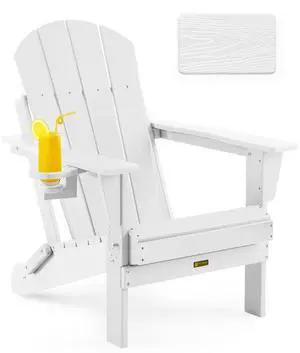 Folding Adirondack Chair Wood Texture, Patio Chairs Weather Resistant, Outdoor Chair, Lawn Chair with Cup Holder, Fire Pit Chair for Deck, Outdoor, Porch, Backyard (White) Folding Adirondack Chair Wood Texture, Patio Chairs Weather Resistant, Outdoor Chair, Lawn Chair with Cup Holder, Fire Pit Chair for Deck, Outdoor, Porch, Backyard (White)