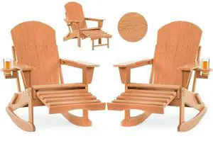 Folding Adirondack Rocking Chair Set of 2,4-in-1 Multifunctional Patio Chairs with Retractable Ottoman, Outdoor Chairs Wood Texture, Lawn Chair for Porch, Backyard, Pool(Teak) Folding Adirondack Rocking Chair Set of 2,4-in-1 Multifunctional Patio Chairs with Retractable Ottoman, Outdoor Chairs Wood Texture, Lawn Chair for Porch, Backyard, Pool(Teak)