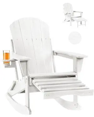 Folding Adirondack Rocking Chair,4-in-1 Multifunctional Patio Chair with Retractable Ottoman, Outdoor Chair Wood Texture, Lawn Chair for Porch, Backyard, Pool(White) Folding Adirondack Rocking Chair,4-in-1 Multifunctional Patio Chair with Retractable Ottoman, Outdoor Chair Wood Texture, Lawn Chair for Porch, Backyard, Pool(White)