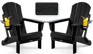 Folding Adirondack Chair, Patio Chair Wood Texture, Outdoor Chair Weather Resistant, Fire Pit Chair with Cup Holder, Composite Adirondack Chair Set of 2 Folding Adirondack Chair, Patio Chair Wood Texture, Outdoor Chair Weather Resistant, Fire Pit Chair with Cup Holder, Composite Adirondack Chair Set of 2