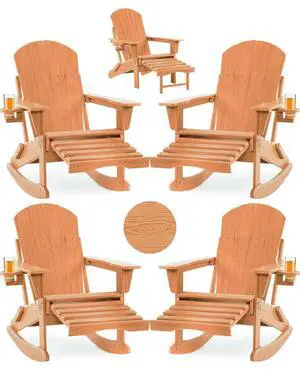 Folding Adirondack Rocking Chair Set of 4,4-in-1 Multifunctional Patio Chairs with Retractable Ottoman, Outdoor Chairs Wood Texture, Lawn Chair for Porch, Backyard, Pool(Teak) Folding Adirondack Rocking Chair Set of 4,4-in-1 Multifunctional Patio Chairs with Retractable Ottoman, Outdoor Chairs Wood Texture, Lawn Chair for Porch, Backyard, Pool(Teak)