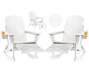 Folding Adirondack Rocking Chair Set of 2,4-in-1 Multifunctional Patio Chairs with Retractable Ottoman, Outdoor Chairs Wood Texture, Lawn Chair for Porch, Backyard, Pool(White) Folding Adirondack Rocking Chair Set of 2,4-in-1 Multifunctional Patio Chairs with Retractable Ottoman, Outdoor Chairs Wood Texture, Lawn Chair for Porch, Backyard, Pool(White)
