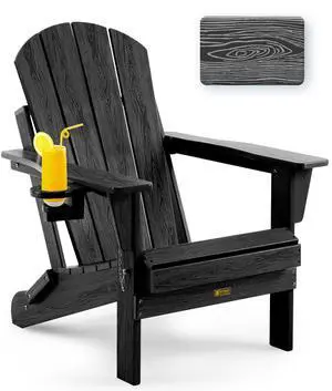 Folding Adirondack Chair Wood Texture, Patio Chairs Weather Resistant, Outdoor Chair, Lawn Chair with Cup Holder, Fire Pit Chair for Deck, Outdoor, Porch, Backyard (Black) Folding Adirondack Chair Wood Texture, Patio Chairs Weather Resistant, Outdoor Chair, Lawn Chair with Cup Holder, Fire Pit Chair for Deck, Outdoor, Porch, Backyard (Black)