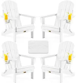 Folding Adirondack Chair, Patio Chair Wood Texture, Outdoor Chair Weather Resistant, Fire Pit Chair with Cup Holder, Composite Adirondack Chair Set of 4(White) Folding Adirondack Chair, Patio Chair Wood Texture, Outdoor Chair Weather Resistant, Fire Pit Chair with Cup Holder, Composite Adirondack Chair Set of 4(White)
