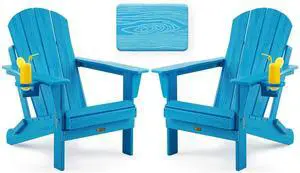 Folding Adirondack Chair, Patio Chair Wood Texture, Outdoor Chair Weather Resistant, Fire Pit Chair with Cup Holder, Composite Adirondack Chair Set of 2-(Pacific Blue) Folding Adirondack Chair, Patio Chair Wood Texture, Outdoor Chair Weather Resistant, Fire Pit Chair with Cup Holder, Composite Adirondack Chair Set of 2-(Pacific Blue)