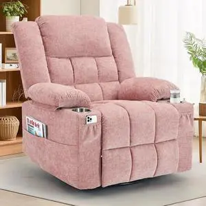 Korser 360° Swivel Rocker Recliner for Adults, Nursery Glider Recliner with Massage and Heating, Rocking Chair with Cup Holder, Manual Recliner Chair for Living Room, Bedroom (Fabric, Pink) Korser 360° Swivel Rocker Recliner for Adults, Nursery Glider Recliner with Massage and Heating, Rocking Chair with Cup Holder, Manual Recliner Chair for Living Room, Bedroom (Fabric, Pink)
