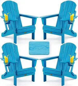 Folding Adirondack Chair, Patio Chair Wood Texture, Outdoor Chair Weather Resistant, Fire Pit Chair with Cup Holder, Composite Adirondack Chair Set of 4(Pacific Blue) Folding Adirondack Chair, Patio Chair Wood Texture, Outdoor Chair Weather Resistant, Fire Pit Chair with Cup Holder, Composite Adirondack Chair Set of 4(Pacific Blue)