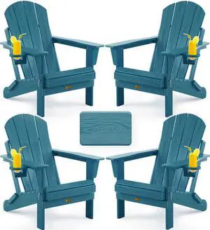 Folding Adirondack Chair, Patio Chair Wood Texture, Outdoor Chair Weather Resistant, Fire Pit Chair with Cup Holder, Composite Adirondack Chair Set of 4(Navy Blue) Folding Adirondack Chair, Patio Chair Wood Texture, Outdoor Chair Weather Resistant, Fire Pit Chair with Cup Holder, Composite Adirondack Chair Set of 4(Navy Blue)