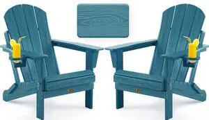 Folding Adirondack Chair, Patio Chair Wood Texture, Outdoor Chair Weather Resistant, Fire Pit Chair with Cup Holder, Composite Adirondack Chair Set of 2(Navy Blue) Folding Adirondack Chair, Patio Chair Wood Texture, Outdoor Chair Weather Resistant, Fire Pit Chair with Cup Holder, Composite Adirondack Chair Set of 2(Navy Blue)