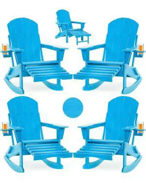 Adirondack Rocking Chair Set of 4 with Retractable Ottoman and Cup Holders, HDPE Adirondack 4-in-1 Multifunctional Rocker Patio Rocking Chair for Porch, Patio, Balcony Adirondack Rocking Chair Set of 4 with Retractable Ottoman and Cup Holders, HDPE Adirondack 4-in-1 Multifunctional Rocker Patio Rocking Chair for Porch, Patio, Balcony