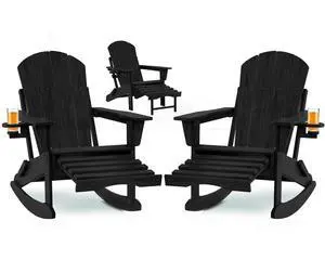 Adirondack Rocking Chair Set of 2 with Retractable Ottoman and Cup Holders, HDPE Adirondack 4-in-1 Multifunctional Rocker Patio Rocking Chair for Porch, Patio, Balcony Adirondack Rocking Chair Set of 2 with Retractable Ottoman and Cup Holders, HDPE Adirondack 4-in-1 Multifunctional Rocker Patio Rocking Chair for Porch, Patio, Balcony