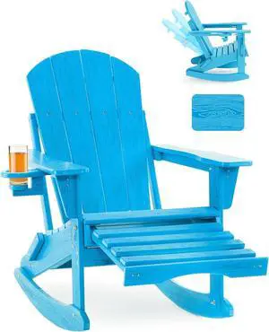 Folding Adjustable Adirondack Rocking Chair with Footrest, HDPE Adirondack 4-in-1 Multifunctional Outdoor Chair with Cup Holder, All Weather Adirondack Chair with Ottoman Folding Adjustable Adirondack Rocking Chair with Footrest, HDPE Adirondack 4-in-1 Multifunctional Outdoor Chair with Cup Holder, All Weather Adirondack Chair with Ottoman