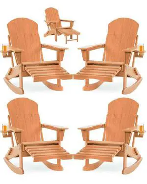 Adirondack Rocking Chair Set of 4 with Retractable Ottoman and Cup Holders, HDPE Adirondack 4-in-1 Multifunctional Rocker Patio Rocking Chair for Porch, Patio, Balcony Adirondack Rocking Chair Set of 4 with Retractable Ottoman and Cup Holders, HDPE Adirondack 4-in-1 Multifunctional Rocker Patio Rocking Chair for Porch, Patio, Balcony