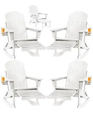 Adirondack Rocking Chair Set of 4 with Retractable Ottoman and Cup Holders, HDPE Adirondack 4-in-1 Multifunctional Rocker Patio Rocking Chair for Porch, Patio, Balcony Adirondack Rocking Chair Set of 4 with Retractable Ottoman and Cup Holders, HDPE Adirondack 4-in-1 Multifunctional Rocker Patio Rocking Chair for Porch, Patio, Balcony