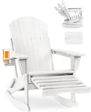 Folding Adjustable Adirondack Rocking Chair with Footrest, HDPE Adirondack 4-in-1 Multifunctional Outdoor Chair with Cup Holder, All Weather Adirondack Chair with Ottoman Folding Adjustable Adirondack Rocking Chair with Footrest, HDPE Adirondack 4-in-1 Multifunctional Outdoor Chair with Cup Holder, All Weather Adirondack Chair with Ottoman
