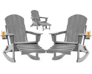 Adirondack Rocking Chair Set of 2 with Retractable Ottoman and Cup Holders, HDPE Adirondack 4-in-1 Multifunctional Rocker Patio Rocking Chair for Porch, Patio, Balcony Adirondack Rocking Chair Set of 2 with Retractable Ottoman and Cup Holders, HDPE Adirondack 4-in-1 Multifunctional Rocker Patio Rocking Chair for Porch, Patio, Balcony