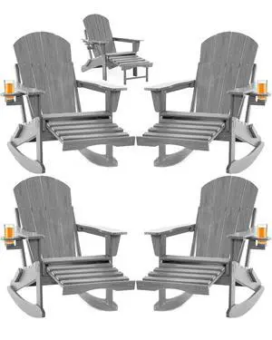 Adirondack Rocking Chair Set of 4 with Retractable Ottoman and Cup Holders, HDPE Adirondack 4-in-1 Multifunctional Rocker Patio Rocking Chair for Porch, Patio, Balcony Adirondack Rocking Chair Set of 4 with Retractable Ottoman and Cup Holders, HDPE Adirondack 4-in-1 Multifunctional Rocker Patio Rocking Chair for Porch, Patio, Balcony