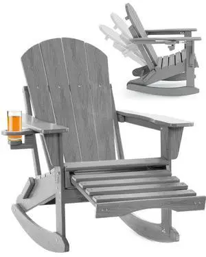 Folding Adjustable Adirondack Rocking Chair with Footrest, HDPE Adirondack 4-in-1 Multifunctional Outdoor Chair with Cup Holder, All Weather Adirondack Chair with Ottoman Folding Adjustable Adirondack Rocking Chair with Footrest, HDPE Adirondack 4-in-1 Multifunctional Outdoor Chair with Cup Holder, All Weather Adirondack Chair with Ottoman