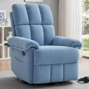 Korser Recliner Chair, Swivel Rocker Recliner Chair for Adults, Small Recliners for Small Spaces, Manual Recliner with Side Pockets, Upholstered Nursery Rocking Chair for Living Room, Sherpa, Blue Korser Recliner Chair, Swivel Rocker Recliner Chair for Adults, Small Recliners for Small Spaces, Manual Recliner with Side Pockets, Upholstered Nursery Rocking Chair for Living Room, Sherpa, Blue