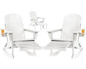 Adirondack Rocking Chair Set of 2 with Retractable Ottoman and Cup Holders, HDPE Adirondack 4-in-1 Multifunctional Rocker Patio Rocking Chair for Porch, Patio, Balcony Adirondack Rocking Chair Set of 2 with Retractable Ottoman and Cup Holders, HDPE Adirondack 4-in-1 Multifunctional Rocker Patio Rocking Chair for Porch, Patio, Balcony