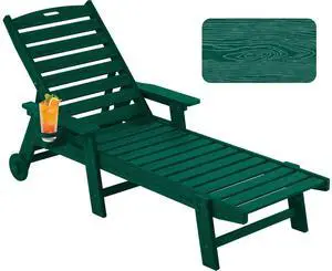 Patio Chaise Lounge Chair Outdoor with Wheels, Oversize Patio Lounge Chairs with Wood Texture, HDPE 5-Position Plastic Lounge Chairs for Poolside, Patio, Deck, Beach,Green Patio Chaise Lounge Chair Outdoor with Wheels, Oversize Patio Lounge Chairs with Wood Texture, HDPE 5-Position Plastic Lounge Chairs for Poolside, Patio, Deck, Beach,Green