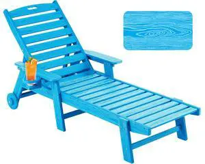 Patio Chaise Lounge Chair Outdoor with Wheels, Oversize Patio Lounge Chairs with Wood Texture, HDPE 6-Position Plastic Lounge Chairs for Poolside, Patio, Deck, Beach,Pacific Blue Patio Chaise Lounge Chair Outdoor with Wheels, Oversize Patio Lounge Chairs with Wood Texture, HDPE 6-Position Plastic Lounge Chairs for Poolside, Patio, Deck, Beach,Pacific Blue